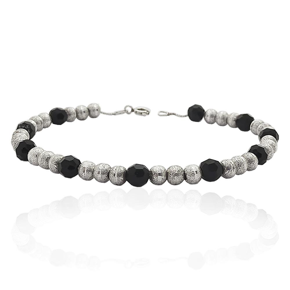 Bracciale con anima e sfere da 5 mm in argento 925 alternate a sfere di cristallo swarovski jet
